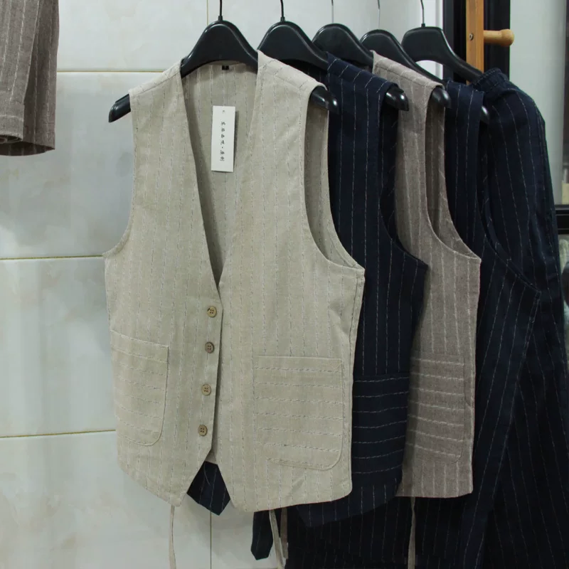Men Formal Wear In Summer - Gilet en lin décontracté britannique pour