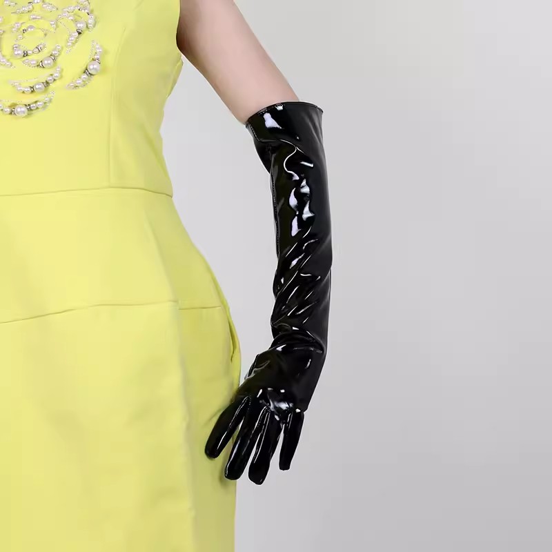 Formal Glove Leather - Gants longs en cuir PU noir