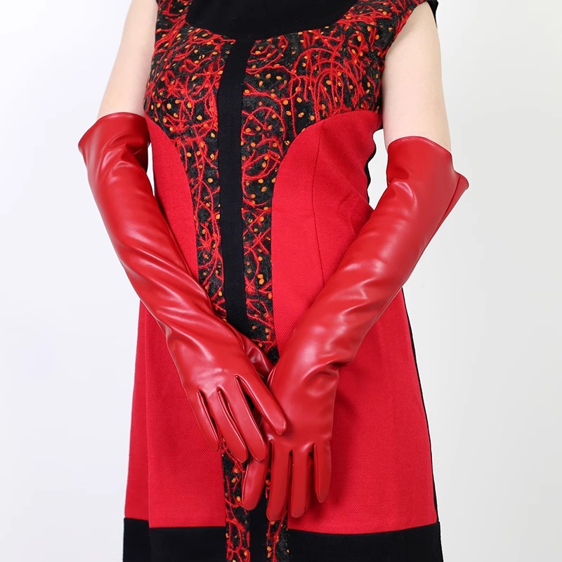 Formal Glove Leather - Gant Long en cuir PU rouge