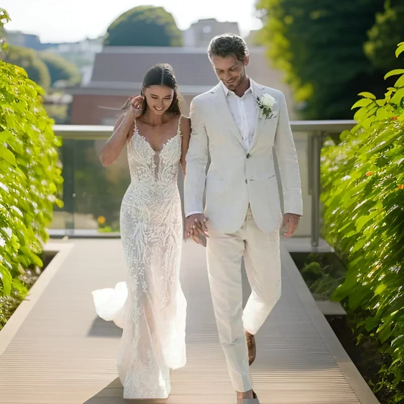 Men Formal Wear In Summer - Smoking de mariage en lin pour
