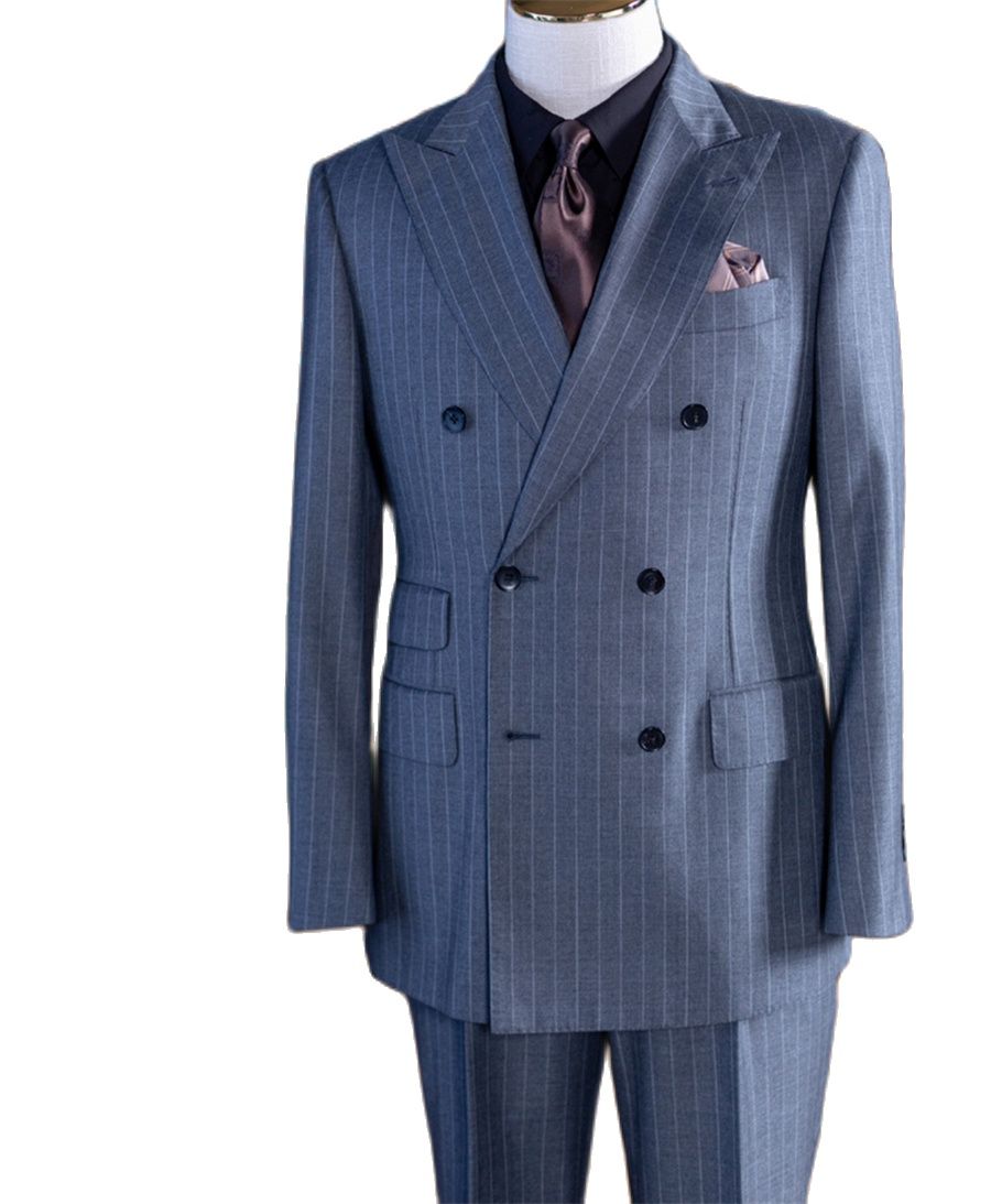 Formal Wear For Men In Wedding - Costume Classique Homme Gris Rayé Croisé