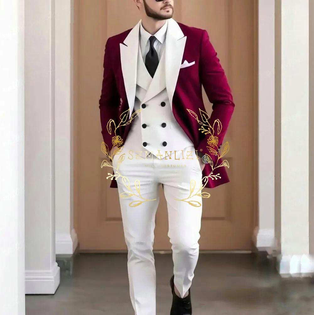Elegant Formal Men'S Wear - Costume 3 pièces bordeaux élégant pour