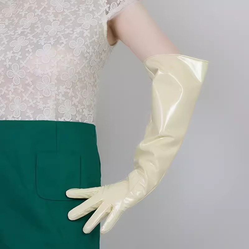 Formal Glove Leather - Gants longs en cuir PU beige