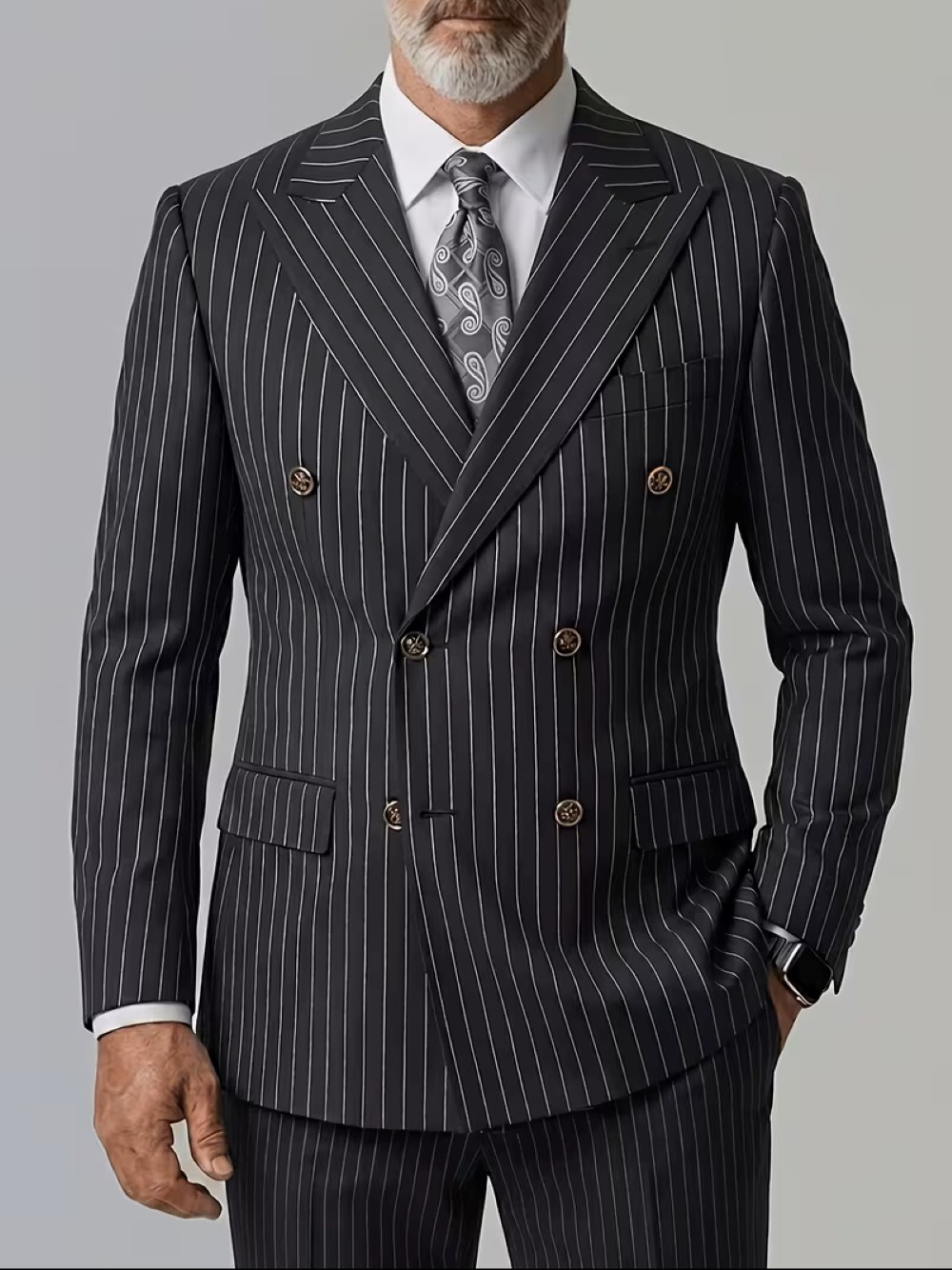 Formal Men Party Wear Jacket - Blazer noir à rayures fines croisé