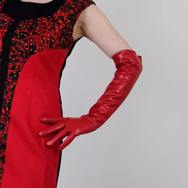 Gant Long en cuir PU rouge pou - Formal Glove Leather avis et prix