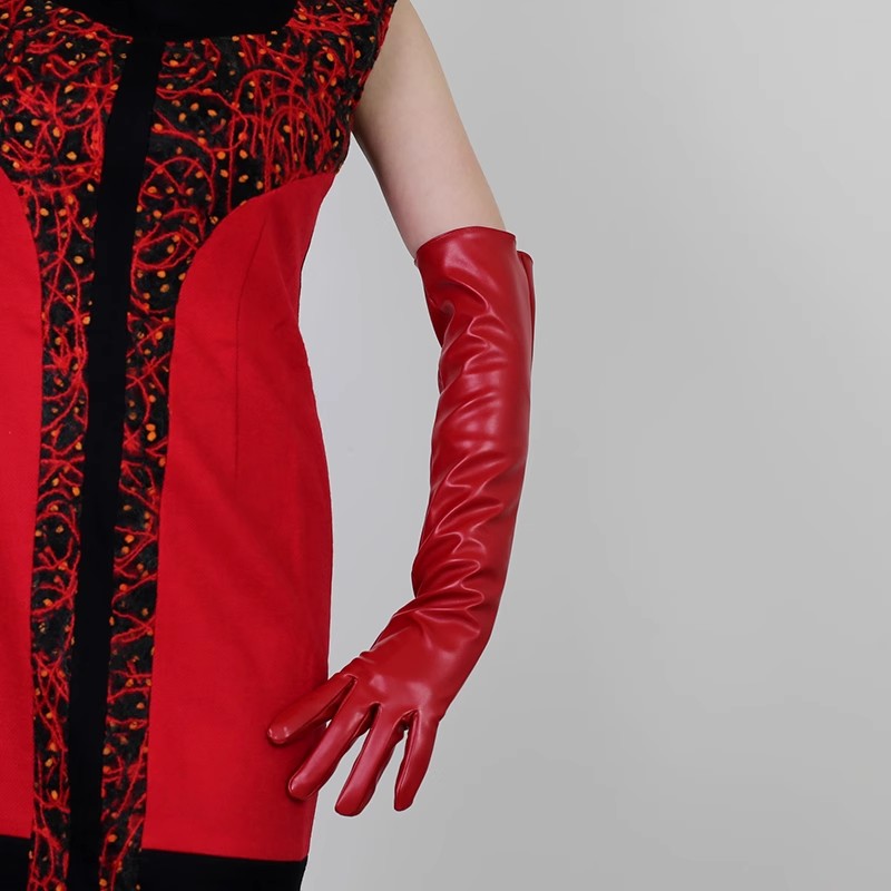 Gant Long en cuir PU rouge pou - Formal Glove Leather avis et prix