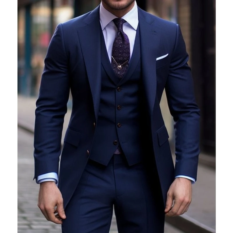 Bleu marine 3 pièces décontrac - Formal Wear For Men In Wedding avis et prix