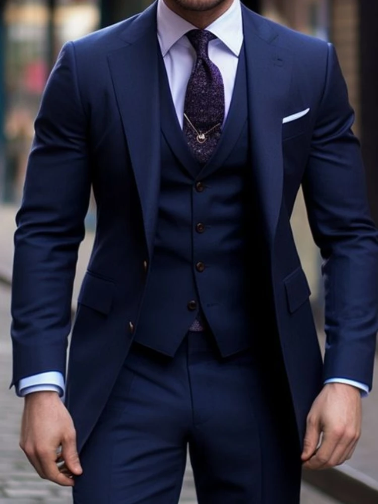 Bleu marine 3 pièces décontrac - Formal Wear For Men In Wedding avis et prix